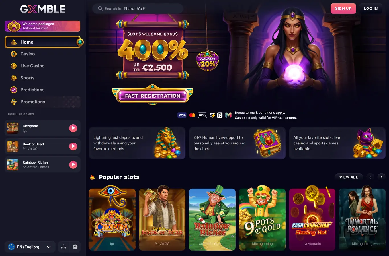 Gxmble - Casino lobby and welcome offer