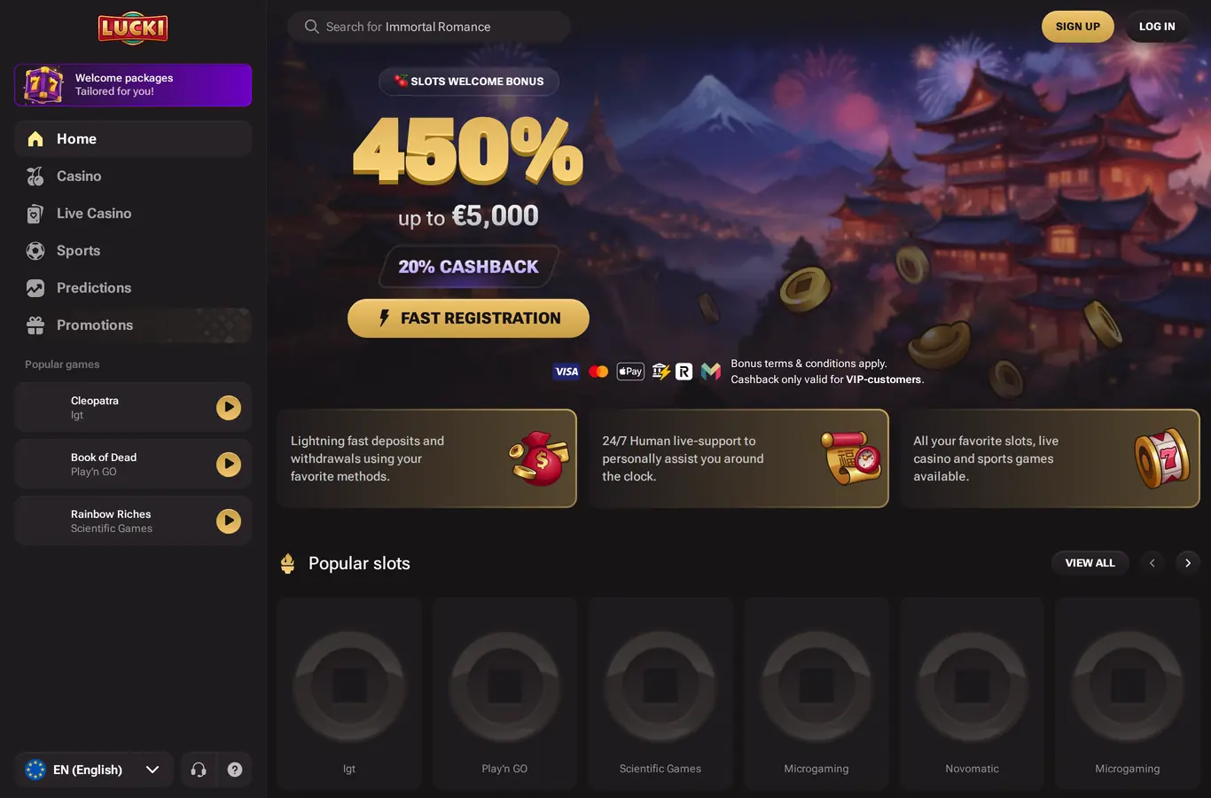 Lucki Casino - Casino lobby and welcome offer
